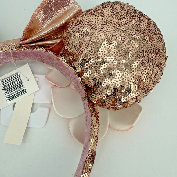 New Disney Aulani Hawaii Rose Gold Plumeria Minnie Mouse Sequined Ear Headband - Picture 9 of 11